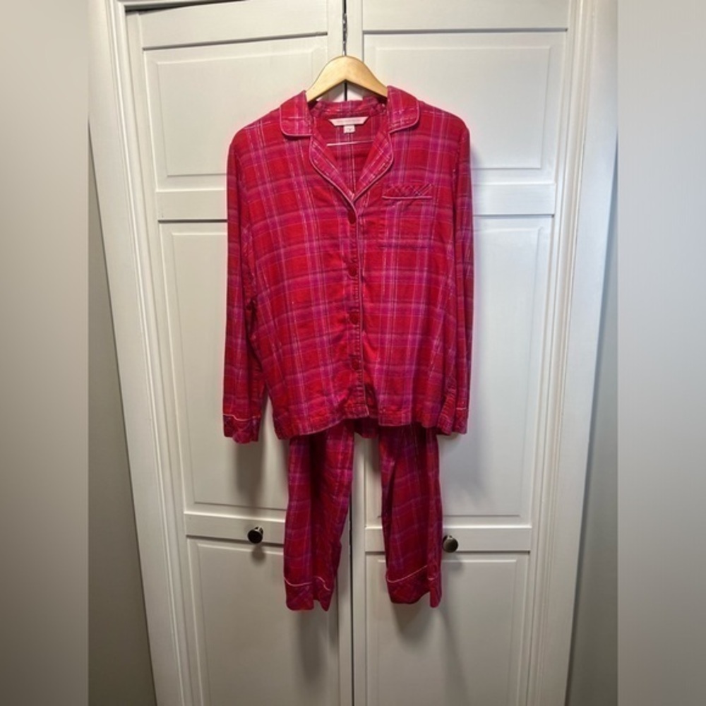 Victoria’s Secret 2PC Flannel Pajama Set Size Womens Medium Color Red&Pi…